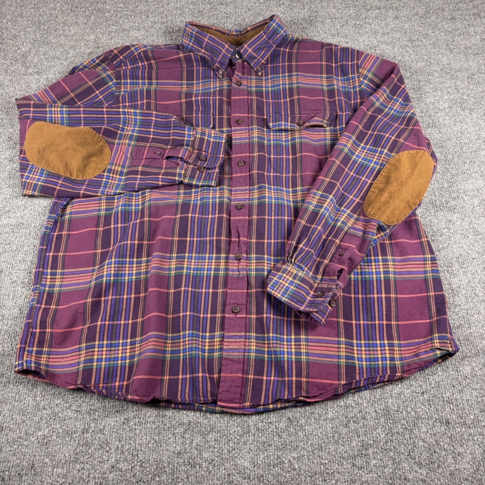 Brooks Brothers Plaid Shirt Mens XXL Purple Cotton Cashmere Elbow Patch Exc
